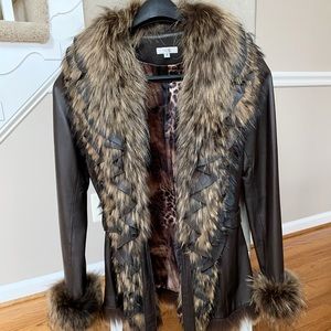 Chocolate leather jacket with real fur